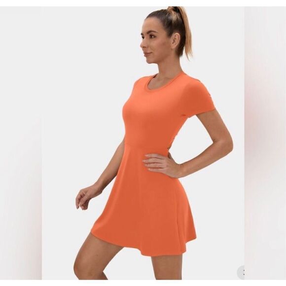 Halara XS Orange  Backless Twisted Cut out Barre Ballet Dance Flare Dress - Picture 3 of 6